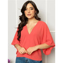 Women's blouse with solid batwing sleeves, good quality dune fabric. (Code 11)
