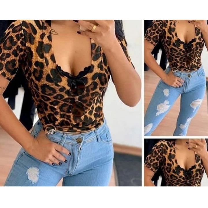 Blouse podrinha tshirts short sleeve fashion blogger animal print
