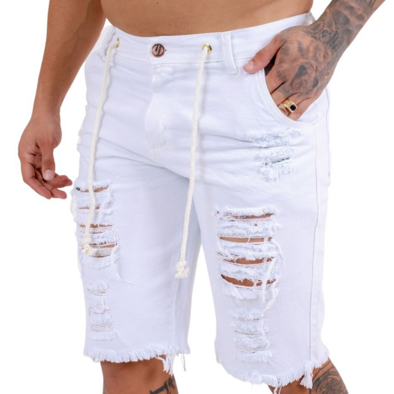 White Ripped Men's Jeans Shorts