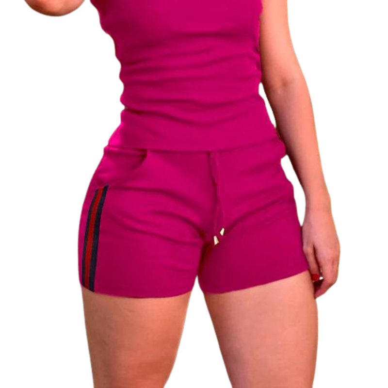 Women's High Waist Ribbed Bermuda Shorts with Stripe on the Side