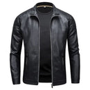 Jaqueta de couro com gola alta masculina, jaqueta casual de couro slim versão coreana