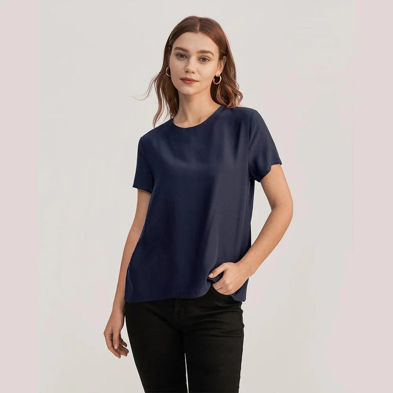 Blusa de Seda de Manga Curta