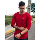 Men's Longline long-sleeved shirt with Portuguese henley collar winter, long-sleeved cold-weather shirt, button-down shirt.