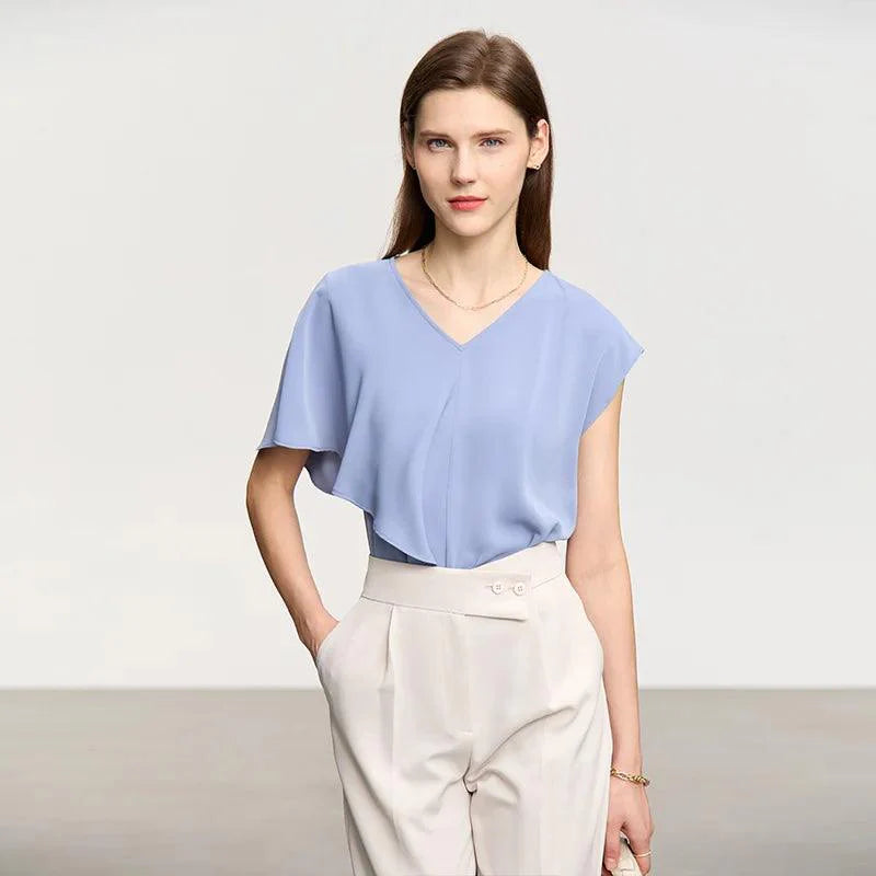 Blusa Chiffon Raglan Elegante Azul