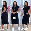 women's viscolycra midi dress with pocket trend summer
