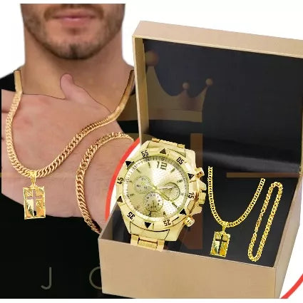 Men's Golden Watch Watch kit + golden bracelet