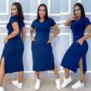 women's viscolycra midi dress with pocket trend summer