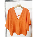 Women's blouse with solid batwing sleeves, good quality dune fabric. (Code 11)