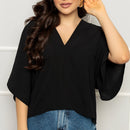 Women's blouse with solid batwing sleeves, good quality dune fabric. (Code 11)