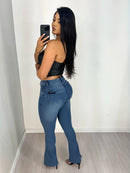 Calça Flare Jeans Feminina Cós Alto Levanta Bumbum Cintura Alta