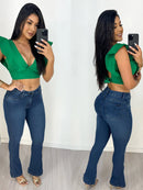 Calça Flare Jeans Feminina Cós Alto Levanta Bumbum Cintura Alta