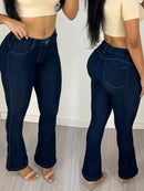 Calça Flare Jeans Feminina Cós Alto Levanta Bumbum Cintura Alta