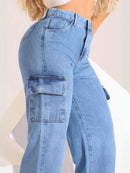 Calça Wide Leg Feminina Cargo Pantalona – 100% Algodão Cintura Alta Levanta Bumbum