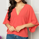 Women's blouse with solid batwing sleeves, good quality dune fabric. (Code 11)