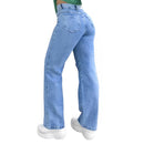MANAL JEANS Wide Leg Pantalone Jeans with Rip at the Knee High Waist Marbled REF008