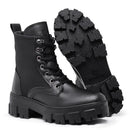 Falcucci Women's Nude Combat Boots Blogueira Tratorada Militar Short Cano
