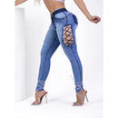 Women's Jeans with Side Opening, Laced Detail, High Waist