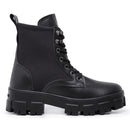 Falcucci Women's Nude Combat Boots Blogueira Tratorada Militar Short Cano