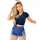 Kit 2 Shorts Jeans Femininos: Lavagem Clara e Alta Cintura