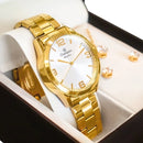 Relógio Champion Feminino Dourado Prova D´Agua + Kit de Brincos e Colar Garantia De Um Ano