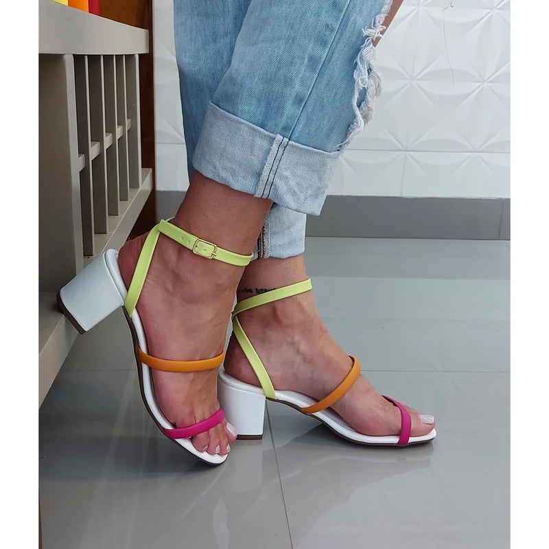 Women's Flat Sandal Buckle Block Heel Comfortable Clog Heels Round Toe Colorful Strap Trend