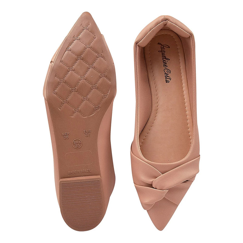 Sapatilha Feminina Bico Fino Bege Laço Cruzado Promoção