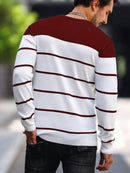 Manfinity Homme Suéter Listrado De Bloco De Cor Masculino E Ajuste Esbelto