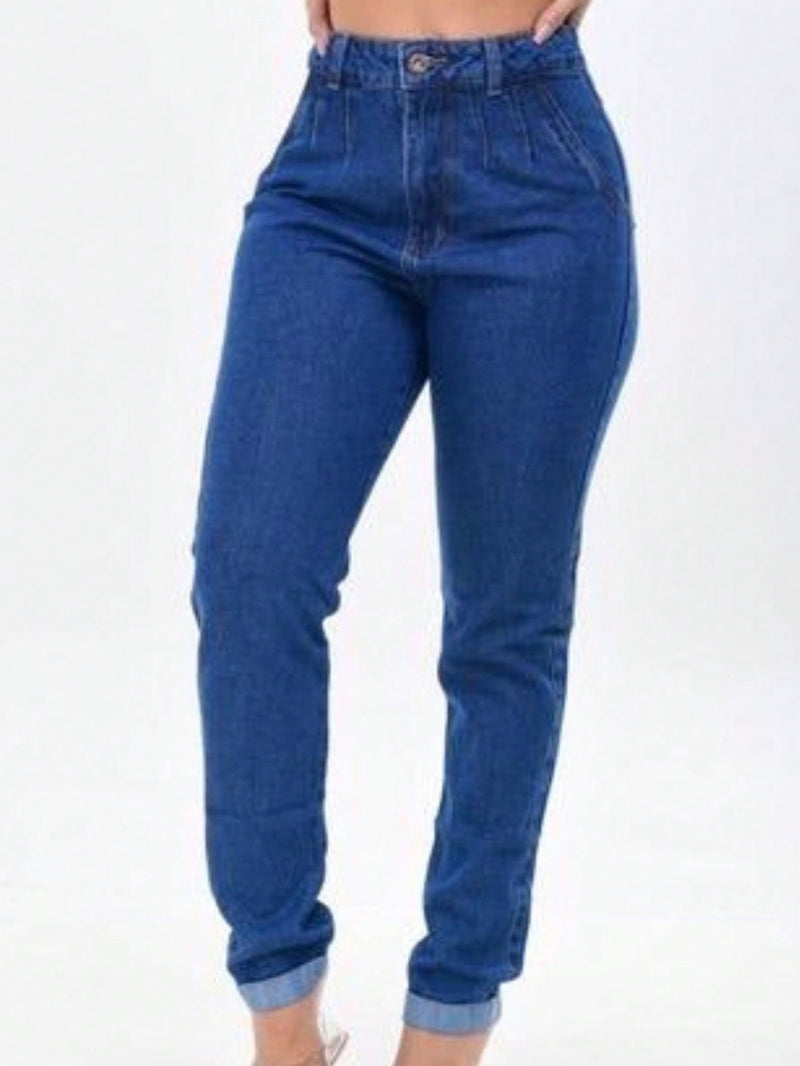 Calça jeans basica Mom Feminina
