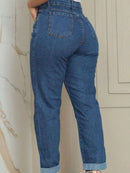 Calça jeans basica Mom Feminina