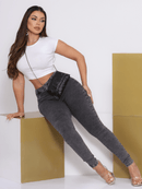 Calça jeans Feminina Grafite Com Lycra Cós Alto Premium