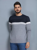 Suéter masculino de malha para clima frio, gola redonda, manga comprida, camisa de lã estampada