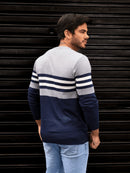 3RD FASHION Blusa Frio Masculino Suéter Modal Listrada Gola Redonda Inverno 3RD SD355