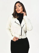 Jaqueta Casaco Feminina Couro Sintético Jaquetinha com zíper e cinto Coleção Inverno