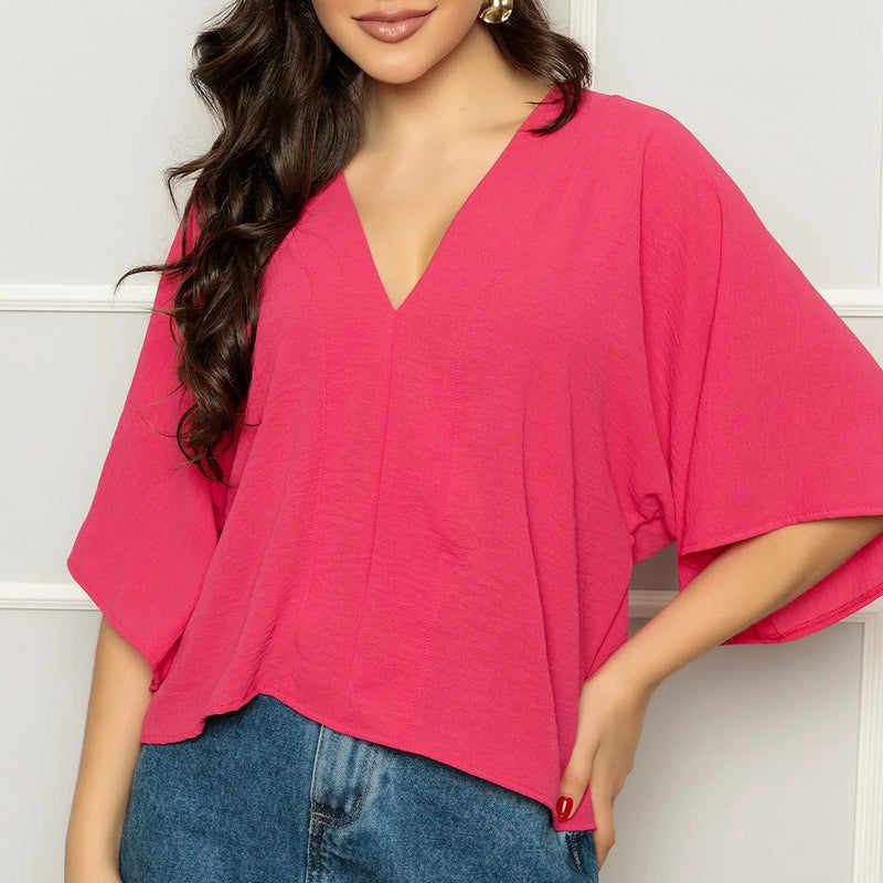 Women's blouse with solid batwing sleeves, good quality dune fabric. (Code 11)