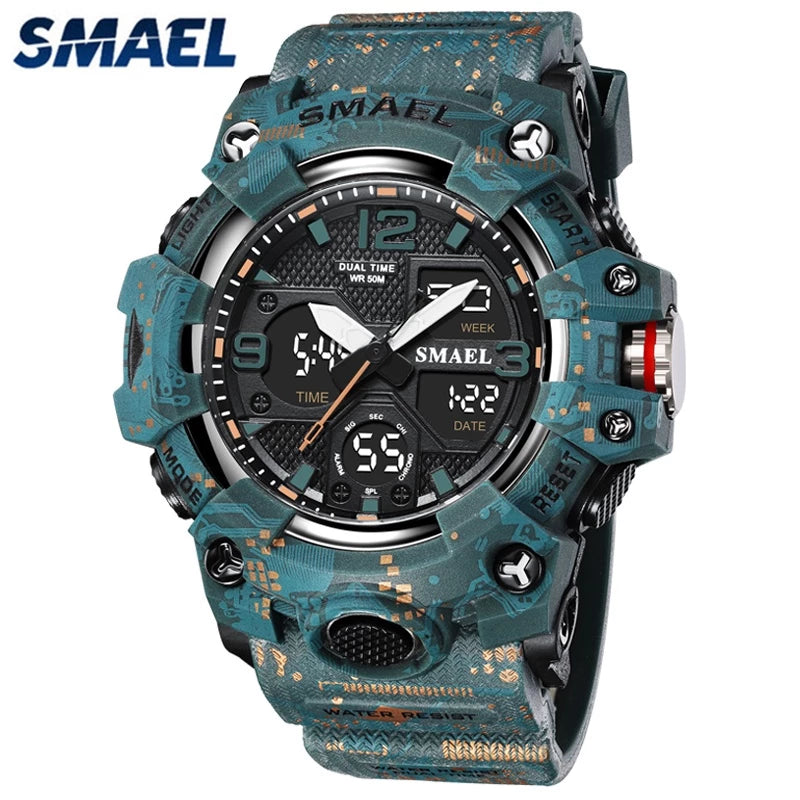 SMAEL Original Men's Watch Fashion Waterproof Military Watches Digital Casual Camouflage 8008M