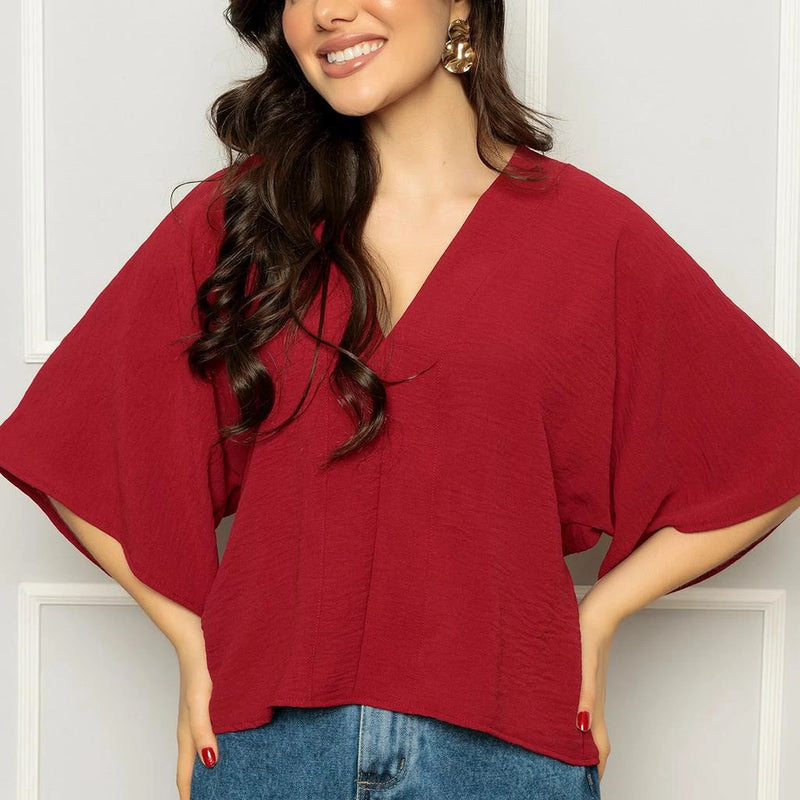 Women's blouse with solid batwing sleeves, good quality dune fabric. (Code 11)