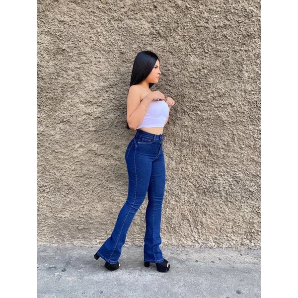 women's plain blue flare jeans