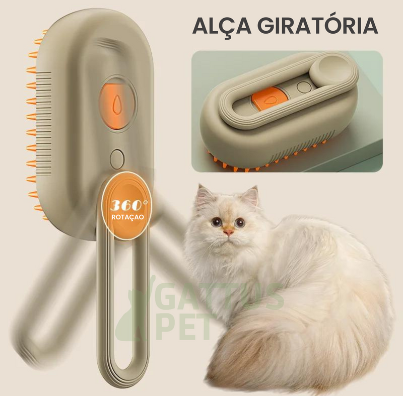 Escova de Vapor Massageadora Macia para Cães e Gatos 3 em 1
