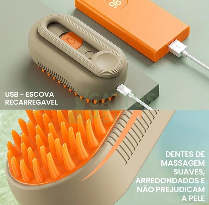 Escova de Vapor Massageadora Macia para Cães e Gatos 3 em 1