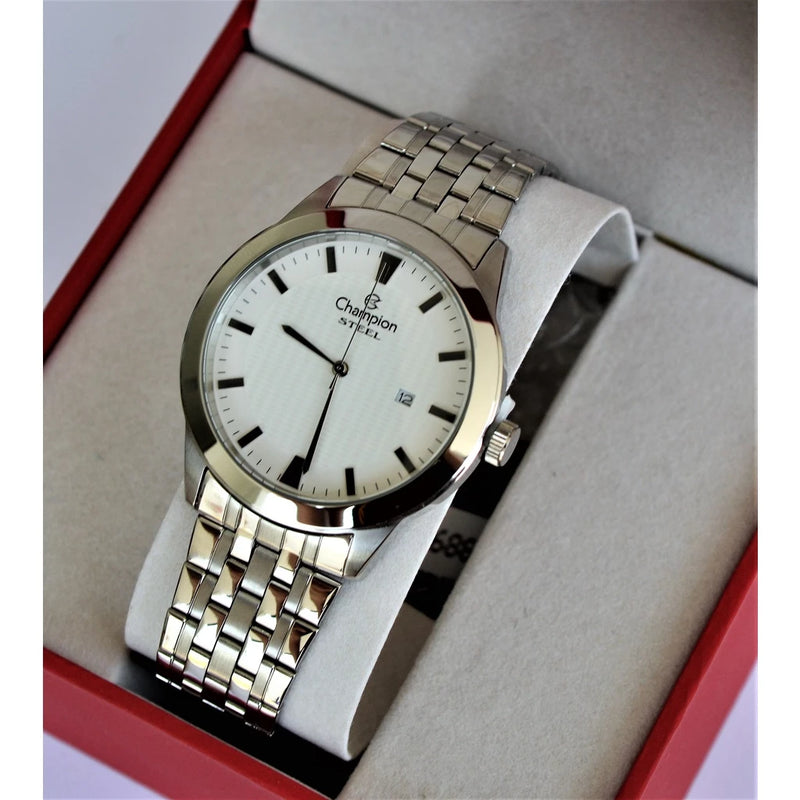 Relogio Champion Masculino Aço Prateado Social Calendario Ca21302q