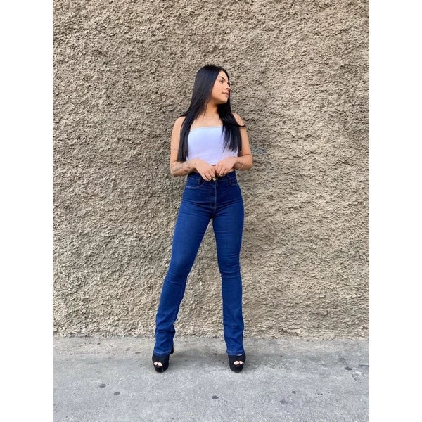 women's plain blue flare jeans