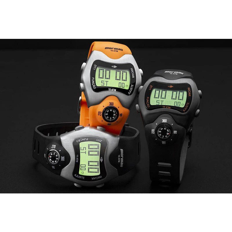 Relógio Masculino Mormaii Esportivo Prova D'Água Digital Bússola Preto e Prata MO1324AB/1P