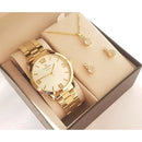 Relógio Champion Feminino Dourado Prova D´Agua + Kit de Brincos e Colar Garantia De Um Ano