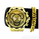 Relógio Dourado masculino kit Relógio + pulseira dourada