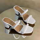 Salto Bloco Sandália feminina Preta Branca Saltinho Básico Tamanco Feminino