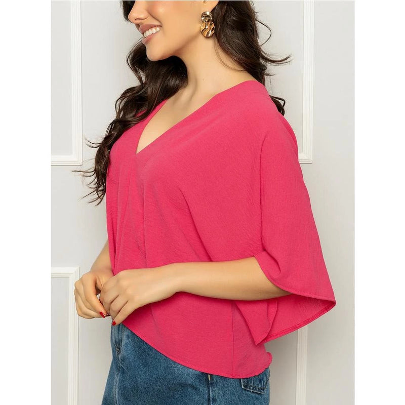 Women's blouse with solid batwing sleeves, good quality dune fabric. (Code 11)