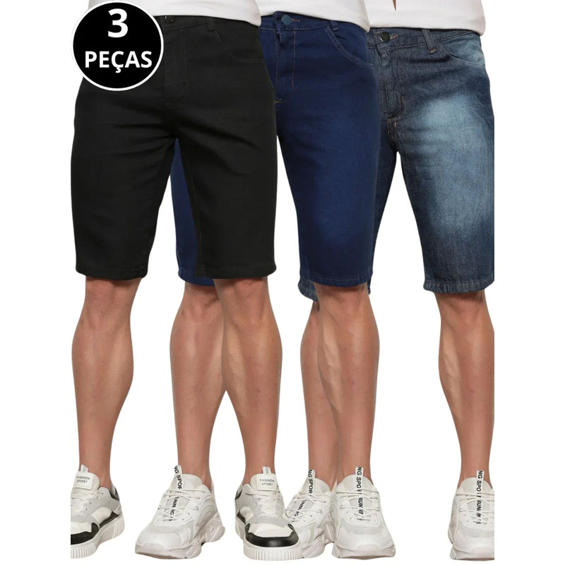 Kit 03 Bermudas Jeans Masculina Casual