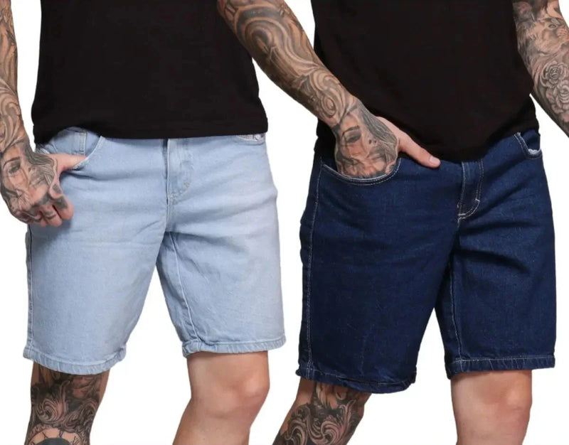 Kit 02 Bermuda Jeans Masculina Algodão