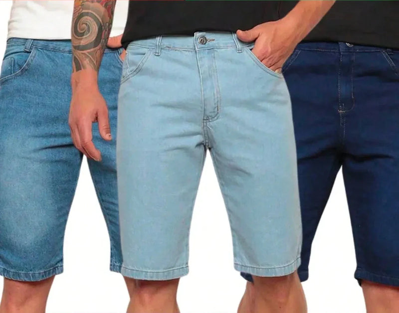 Kit 03 Bermudas Jeans Masculina Casual Moda Verão