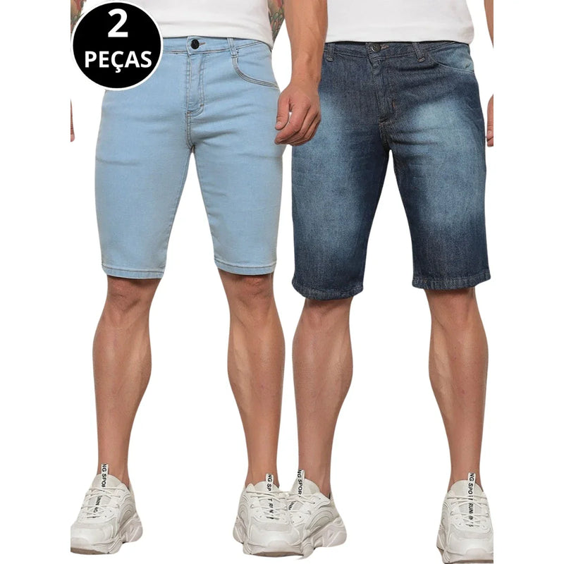 Kit 02 Bermudas Jeans Masculina Casual Moda Verão